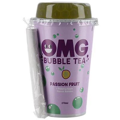 OMG BUBBLE TEA PASSION FRUIT Popping Apple Flavor Bubbles 270 ml Lithuania