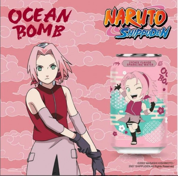 Ocean Bomb NARUTO Shippuden LYCHEE Flavour Sparkling Water Kiste 24 x 330 ml Taiwan