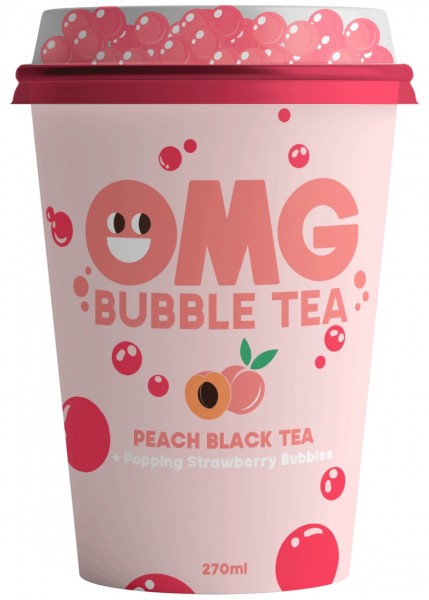 OMG BUBBLE TEA PEACH Popping Strawberry Flavor Bubbles 270 ml Litauen