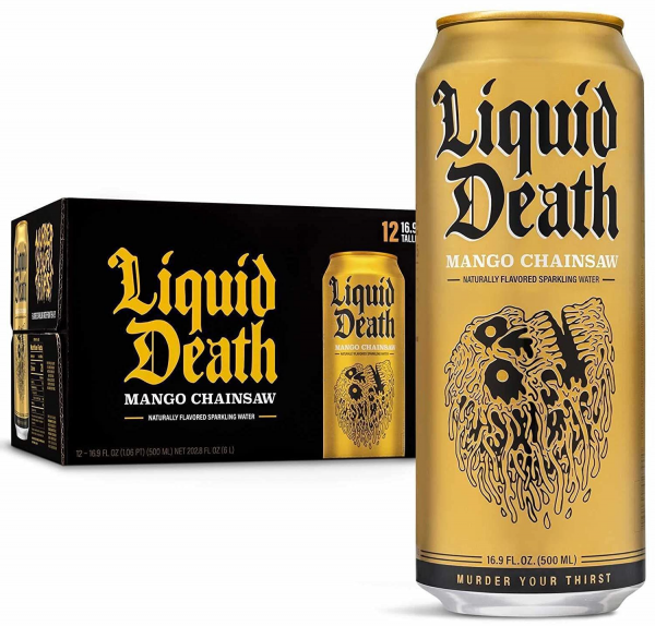 Liquid Death MANGO CHAINSAW Flavored Sparkling Water Case 12 x 500 ml Austria